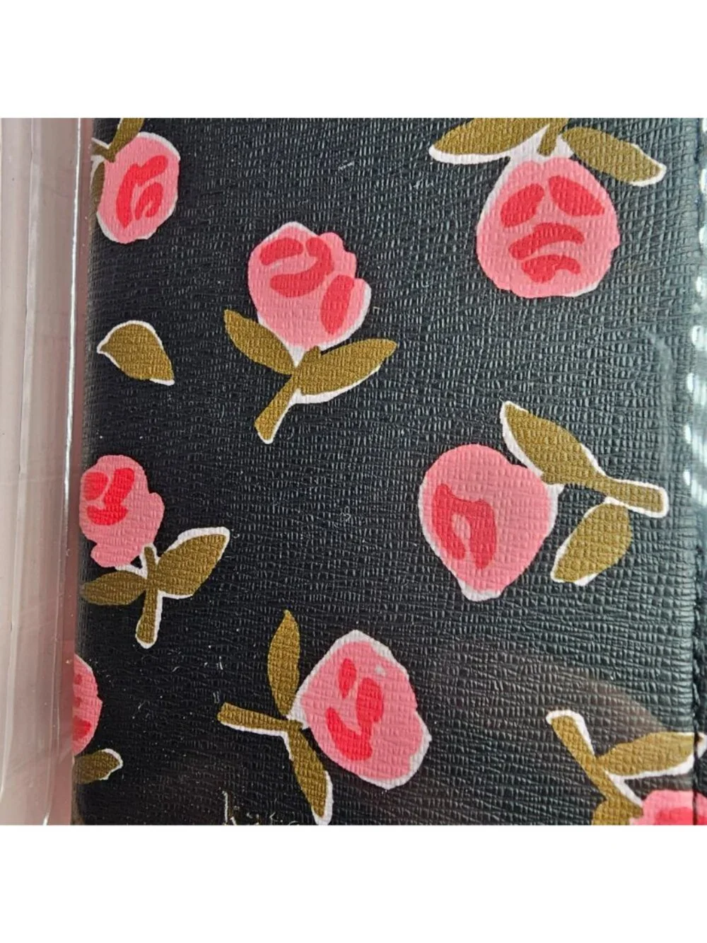 Kate Spade New York Floral iPhone Wallet Case With Chain NEW Black w/ Pink Roses